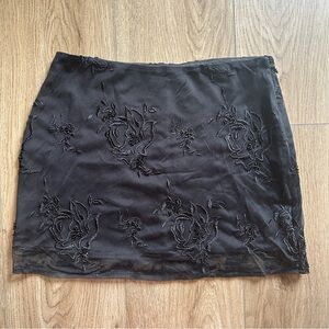 MESHKI Black Embroidered Floral Mini Skirt Sheer Overlay Party / Going Out